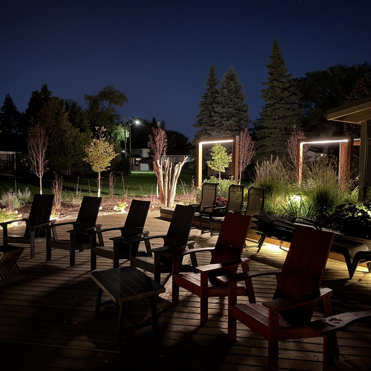 Limitless Landscaping custom patio softscaping project with lighting in Winnipeg, Manitoba.