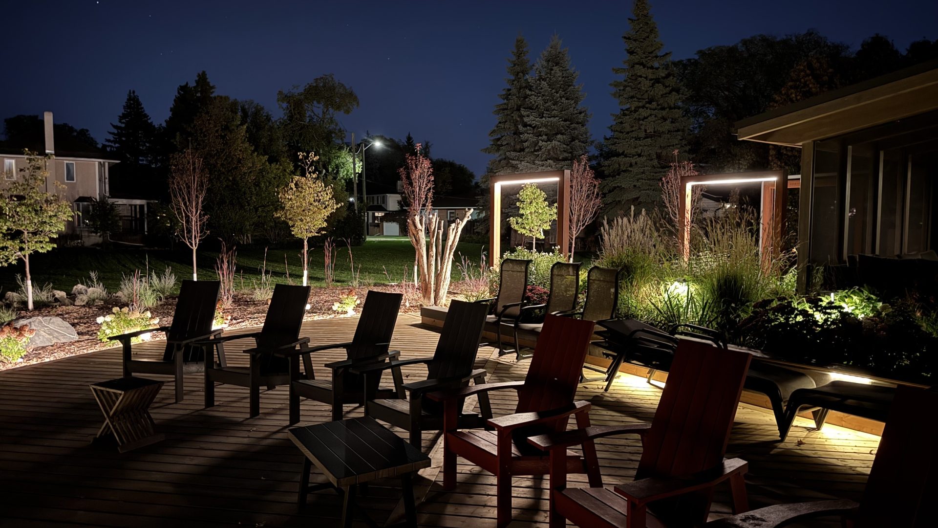 Limitless Landscaping custom patio softscaping project with lighting in Winnipeg, Manitoba.