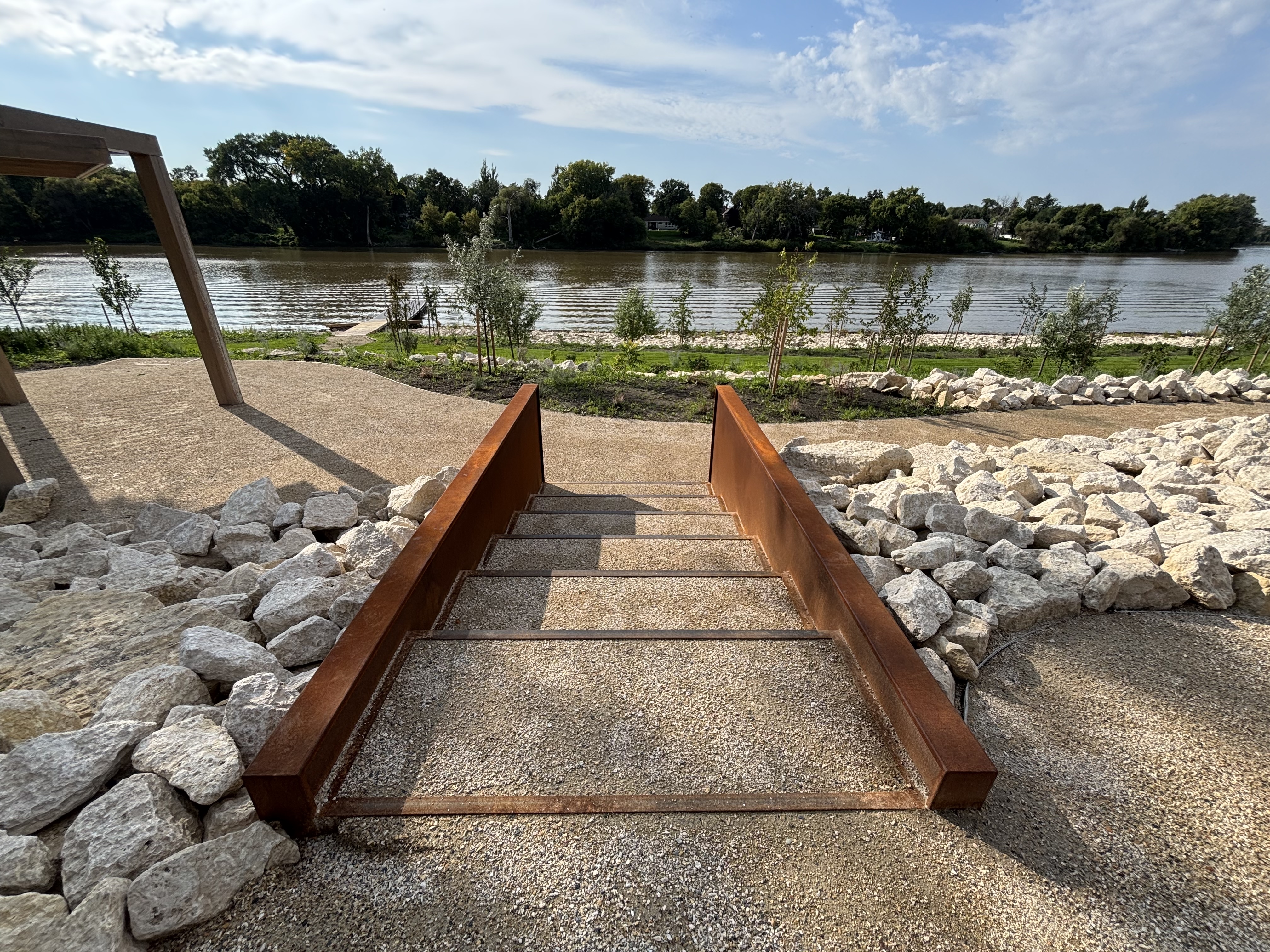 Limitless Landscaping riverfront hardscaping project with steps in Winnipeg, Manitoba