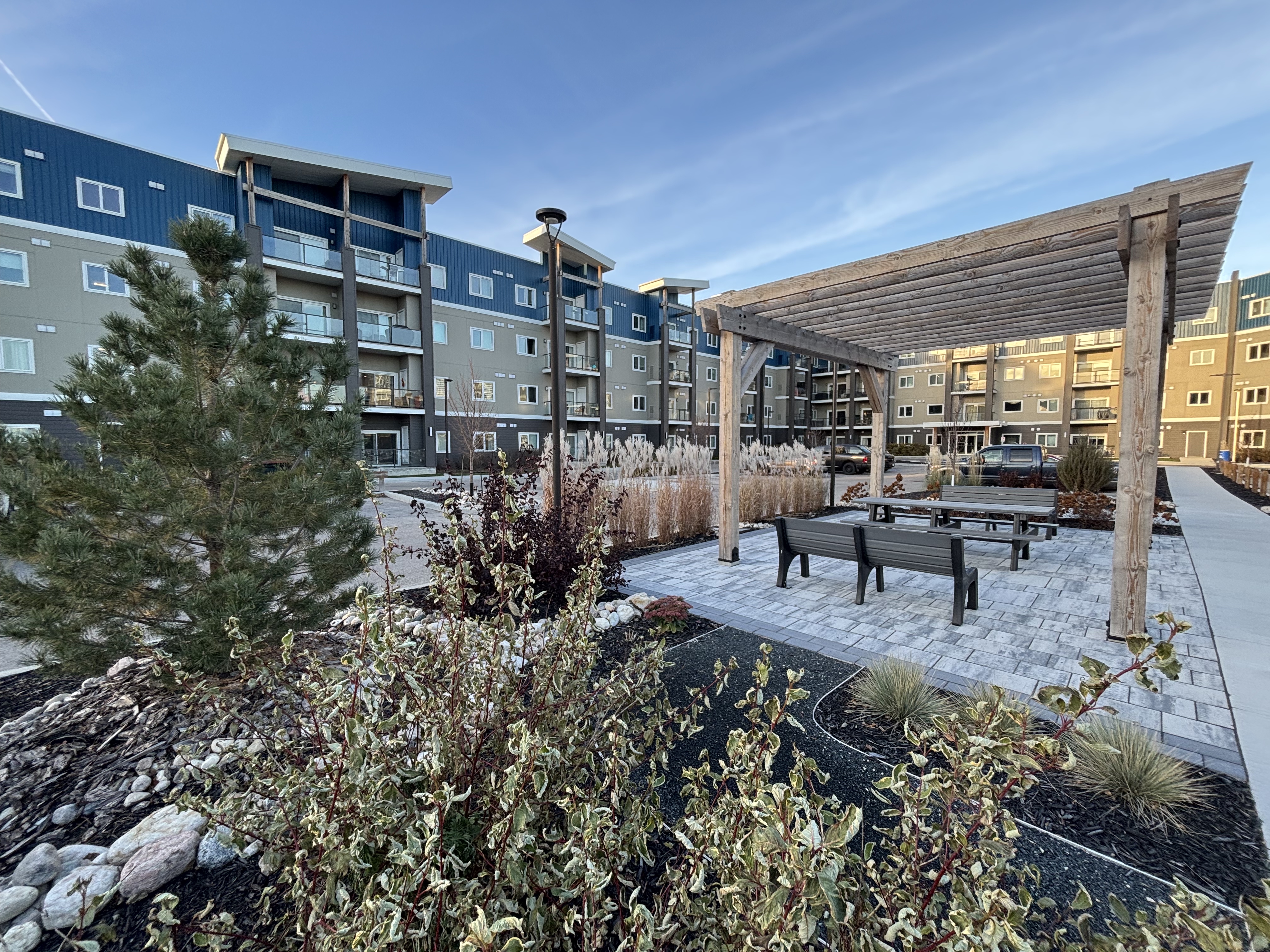 Limitless Landscaping hardscaping and softscaping project with pavilion in Winnipeg, Manitoba